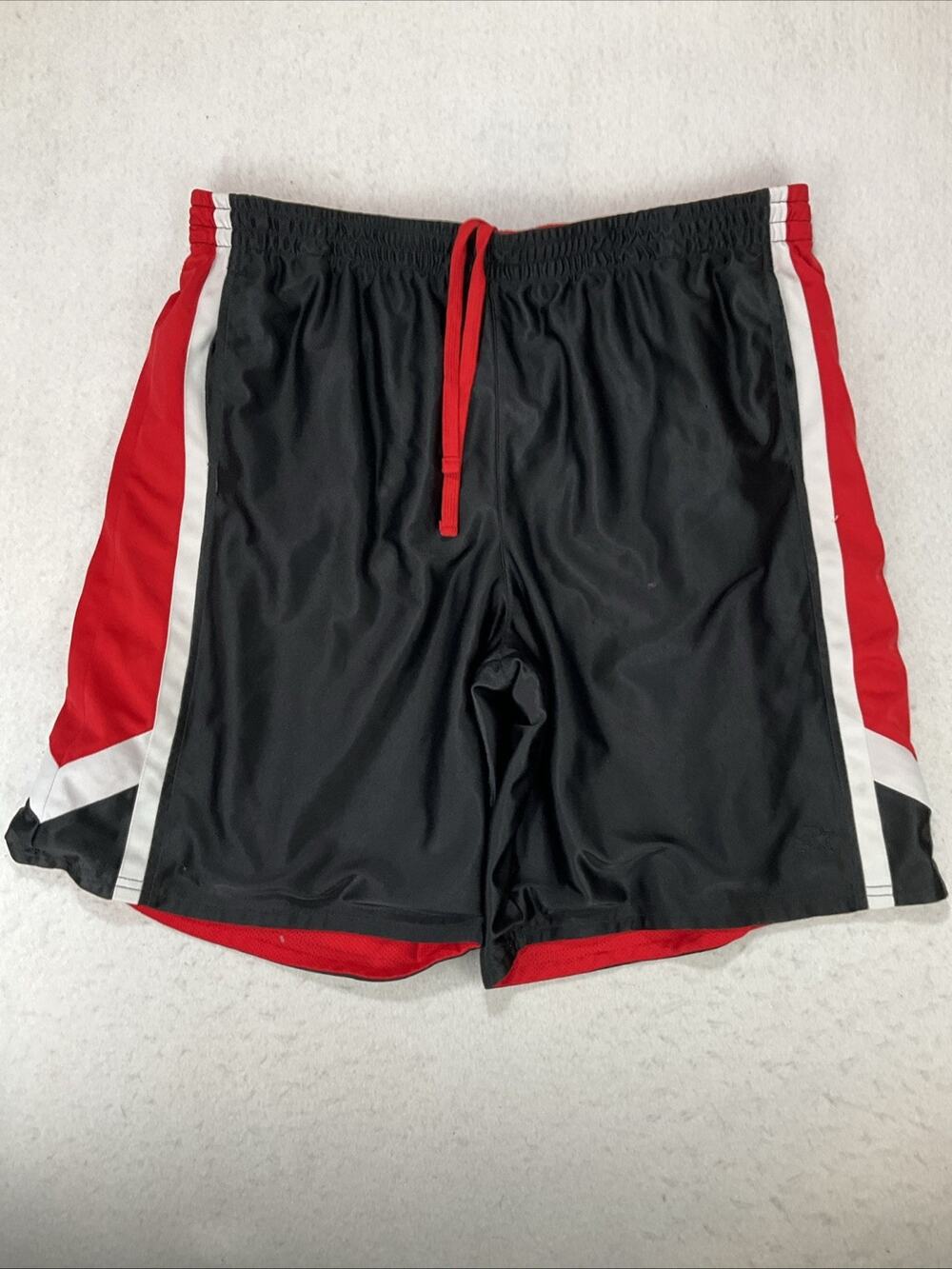 VTG Starter Mens 2XL Shorts Black Red Basketball Shiny Dazzle Reversible Mesh